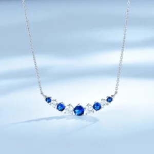 Fashion Wholesale Rainbow Series Colorful Sterling Silver Chain CZ Baroque Emerald Ruby Sapphire Beaded Necklace for Women
