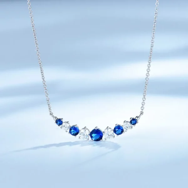 Fashion Wholesale Rainbow Series Colorful Sterling Silver Chain CZ Baroque Emerald Ruby Sapphire Beaded Necklace for Women