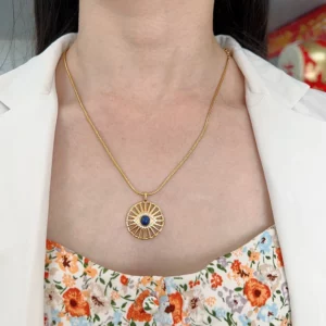 PEISHANG Fashion Jewelry Natural Lapis Lazuli Fan Pendant Brass 18K Gold Plated Gemstone Blue Lazurite Bead Coin Necklaces