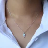 High Quality Fire Opal Clear Sparking CZ Stone 100% 925 Sterling Silver Round Pendant Delicate Thin Silver Chain Necklace – Image 4