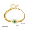 Retro Fashion Diamond-Encrusted Emerald Square Pendant Necklace Chain Bracelet Jewelry Suit Gold Stainless Steel Gift Party – Image 2