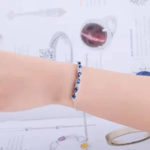 UMCHO 925 Sterling Silver Nano Sapphire Gemstone Chain Bracelet Trendy Geometric Jewelry Women Rhodium Engagement Anniversary
