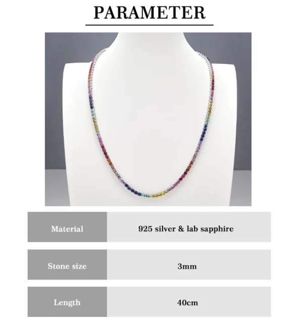 3mm Round Synthetic Sapphire rainbow Tennis Gemstone Necklace Multicolor Tennis Chain