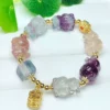 Natural Stone Healing Crystal Bracelet Fluorite Carving Gemstone Elastic Bracelet for Women – Image 2