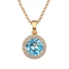 SGARIT Wholesale Jewelry 14K Yellow Gold Pendant Necklace 9mm Round Natural Sky Blue Topaz Gemstone Chain Necklace – Image 3