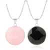 Natural Gemstone Circular Pendant Necklace Faceted Crystal Charms Women/Men Tiger Eye Rose Quartz Obsidian Pearl Chain Jewelry – Image 6