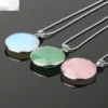 Natural Gemstone Circular Pendant Necklace Faceted Crystal Charms Women/Men Tiger Eye Rose Quartz Obsidian Pearl Chain Jewelry – Image 3