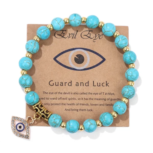 Round Beaded Elastic Bracelets 8mm Turquoise Gemstone Beads Bracelets With Cool Eye Pendant for Unisex Stretch Bracelets Jewelry