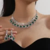 Hoyon New Sapphire Drop Pendant Choker Chain Elegant Shiny Rhinestone Fashion Necklace for Women – Image 3
