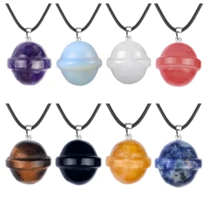 Wholesale Charm Natural Crystal Necklaces 20MM Planet Quartz Gemstone Mini Dangle Creative UFO Necklace