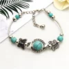 Ring Bracelet Hand Chain Anklet Turquoise Slave Stone Finger Ringdainty Silver Vintage Flower for Women and Girls Zinc Alloy 8MM – Image 4