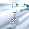 Fine Jewelry 925 Sterling Silver Eye Circle Necklace Nano Sky Blue Zircon Topaz Pendant Box Chain Necklace for Girl Women – Image 2
