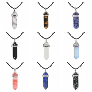 Hexagonal Chakra Crystal Bullet Shape Gemgemstone Pendant Necklaces Pointed Quartz Stone Chain Necklaces