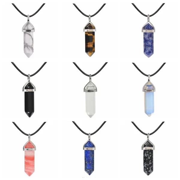 Hexagonal Chakra Crystal Bullet Shape Gemgemstone Pendant Necklaces Pointed Quartz Stone Chain Necklaces