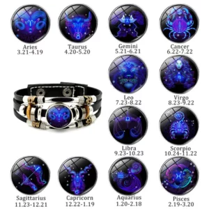 Zodiac Sign Genuine Leather Bracelet Aries Taurus Gemini Cancer Leo Virgo Libra Scorpio Sagittarius Capricorn Aquarius Bracelet