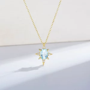 KN1710 Silver Jewelry Trend Simple North Star Clavicle Chain 925 Sterling Silver Gemstone Sky Blue Topaz Pendant Necklace