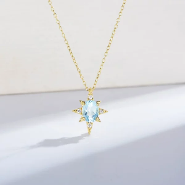 KN1710 Silver Jewelry Trend Simple North Star Clavicle Chain 925 Sterling Silver Gemstone Sky Blue Topaz Pendant Necklace
