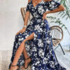 Ins Off-Shoulder Split Dress Summer Floral Print Suspender Long Dresses With Belt Design Women's Beach Clothing – Image 8