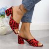 Leopard Square Toe Sandals Summer High-heeled Slippers Chunky Heel Shoes For Women – Image 7