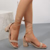 Summer Lace-up Sandals Fashion Square Toe Chunky Heel Shoes For Women – Image 6